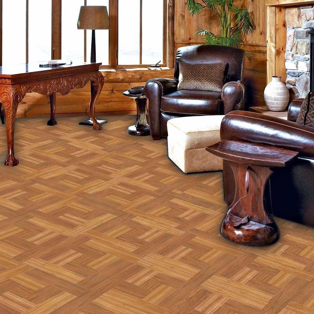 Brown Wood Parquet 12 in. x 12 in. Peel and Stick Vinyl Tile Flooring (30 sq. ft. / case) by TrafficMaster 4 Brown Wood Parquet 12 in. x 12 in. Peel and Stick Vinyl Tile Flooring (30 sq. ft. / case) by TrafficMaster - Image 2