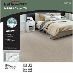 Willow Kirkdale Beige Residential 18 in. x 18 Peel and Stick Carpet Tile (10 Tiles/Case) 22.5 sq. ft. by TrafficMaster -TrafficMaster Sales 2024 kirkdale trafficmaster carpet tile ht004 815 1818 40 1000