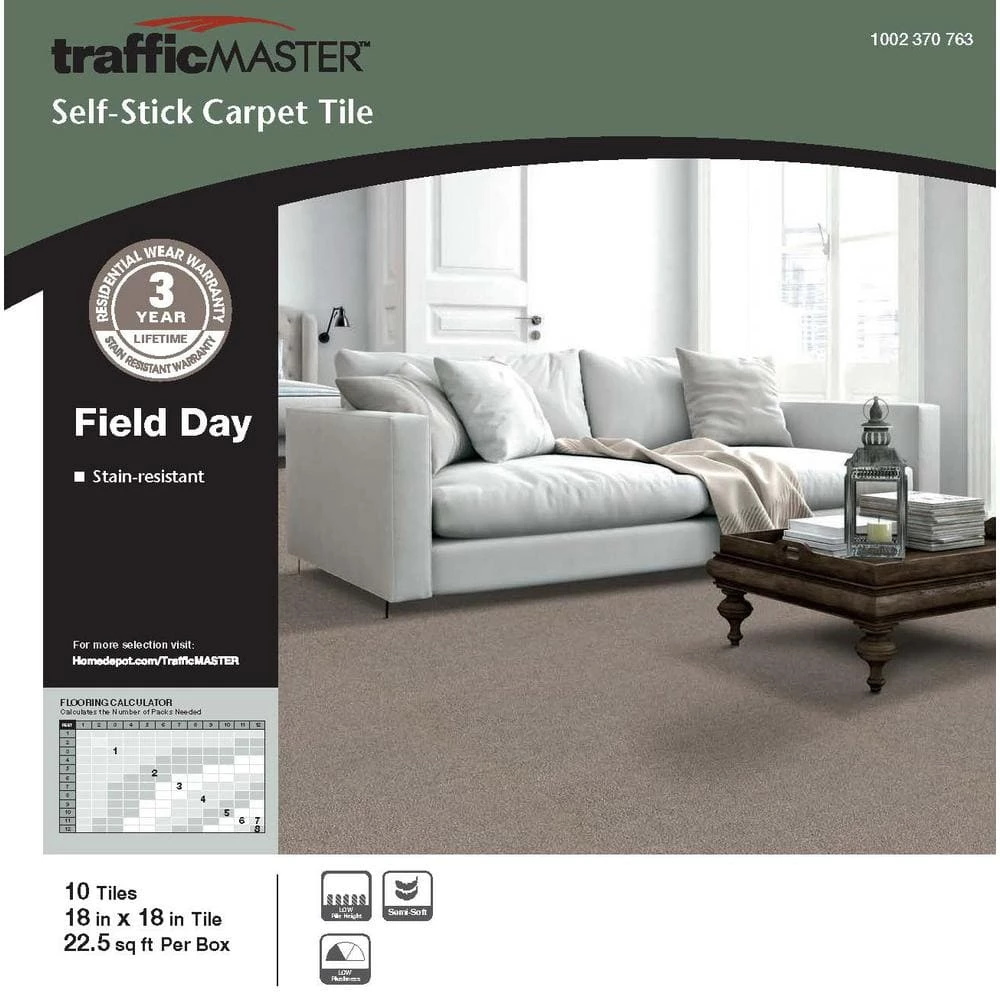 Field Day Brown Residential 18 in. x 18 Peel and Stick Carpet Tile (10 Tiles/Case) 22.50 sq. ft. by TrafficMaster 4 Field Day Brown Residential 18 in. x 18 Peel and Stick Carpet Tile (10 Tiles/Case) 22.50 sq. ft. by TrafficMaster - Image 2
