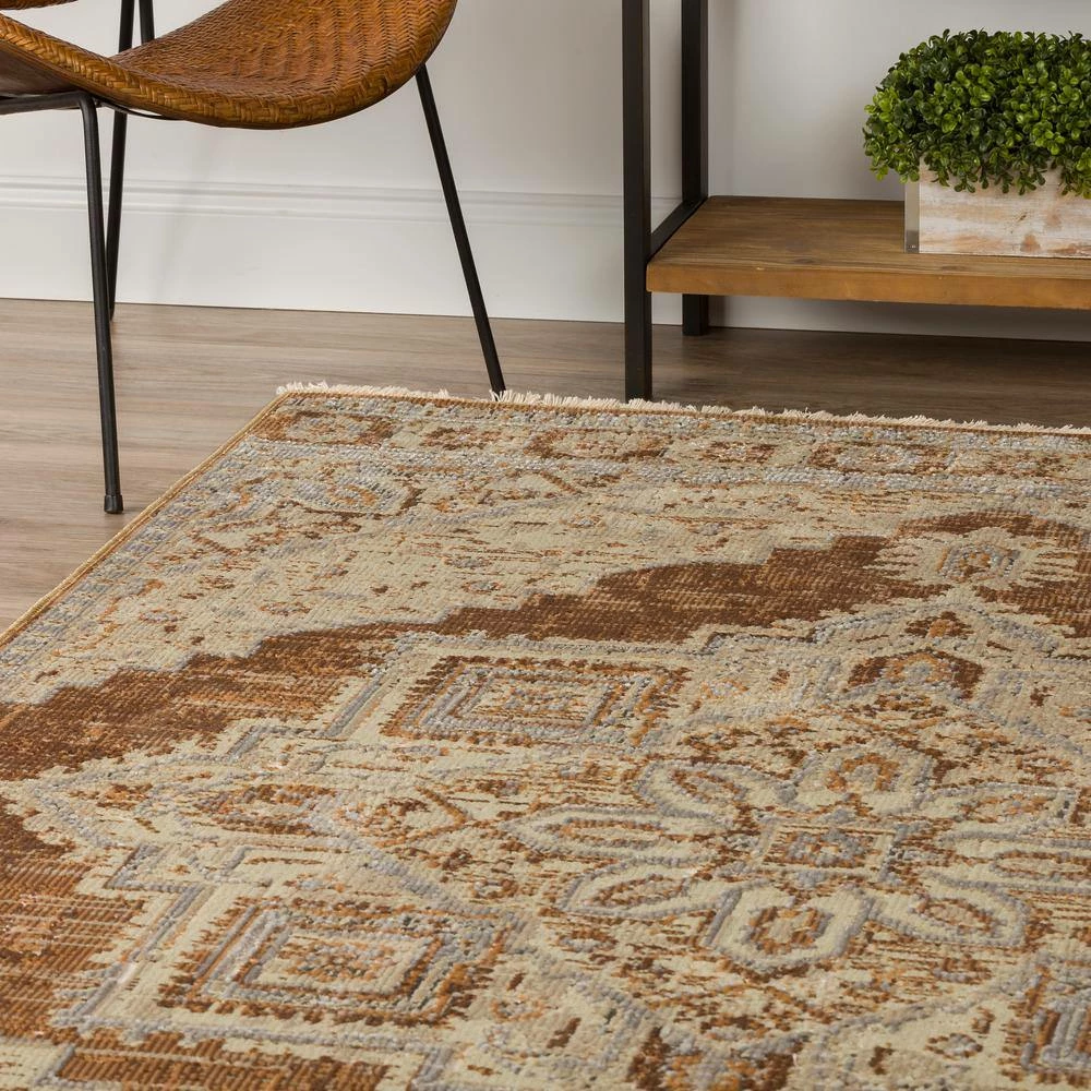 Freya 1 Walnut 7 ft. 6 in. x 9 ft. 8 in. Vintage Medallion Indoor Area Rug by Addison Rugs 10 Freya 1 Walnut 7 ft. 6 in. x 9 ft. 8 in. Vintage Medallion Indoor Area Rug by Addison Rugs - Image 8